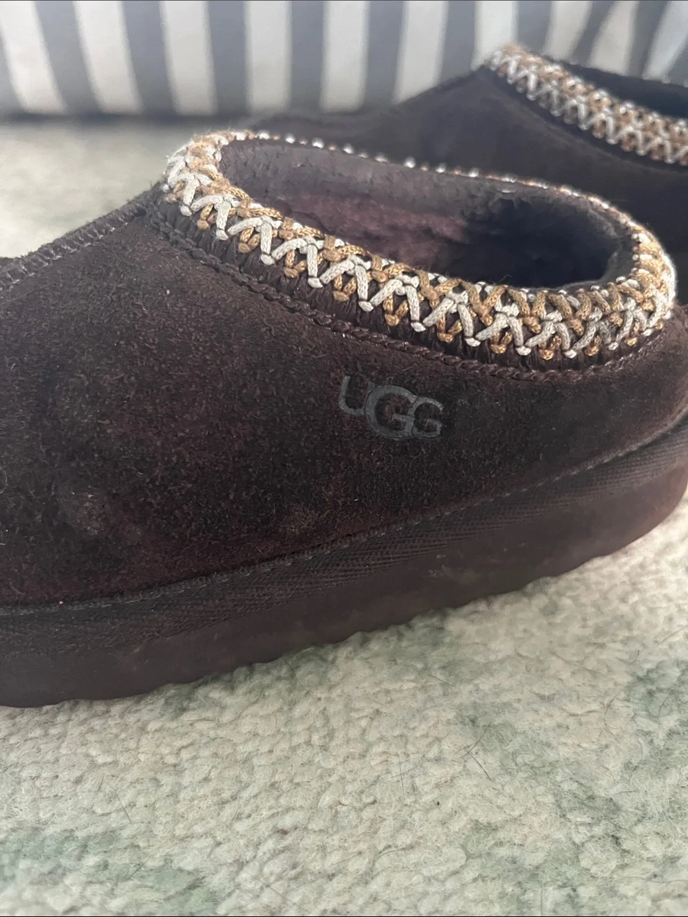 UGG Kids Tasmin Chocolate Brown Slip-On Clog with Knit Collar